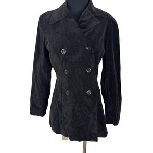 Vintage 90s Finity Black Cotton Velvet Peacoat Jacket Petite M Dark Academia